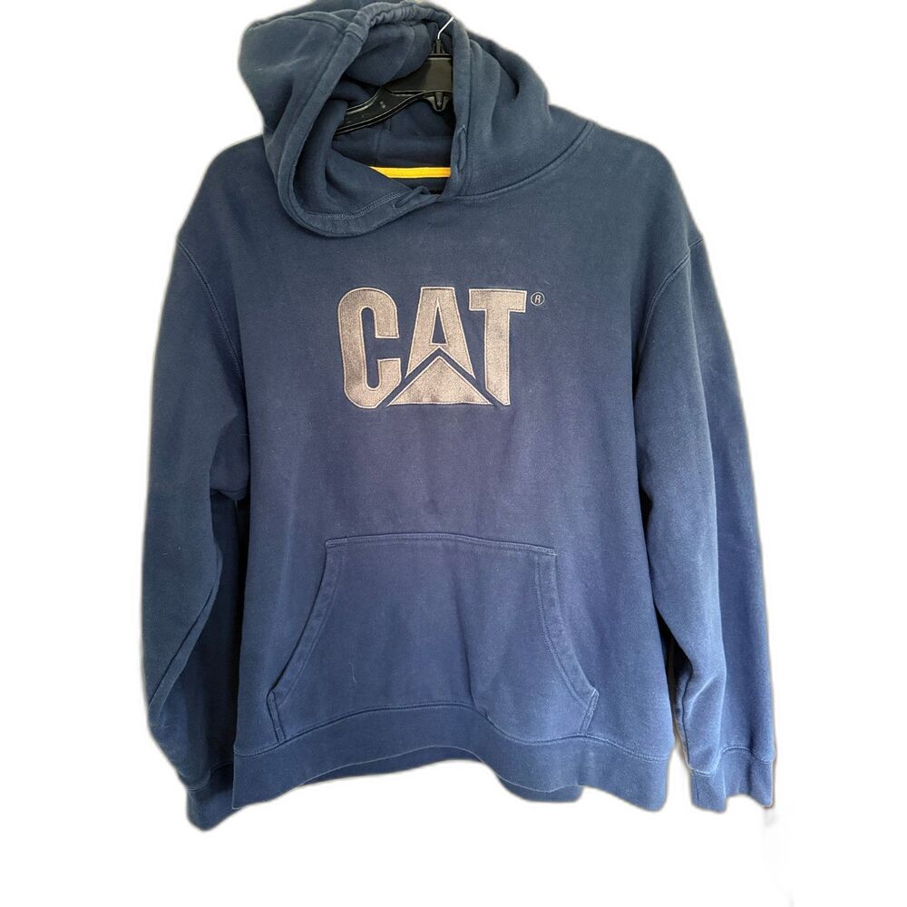 Caterpillar CAT Heavyweight Hoodie XXL Navy Blue Embroidered Logo Pullover